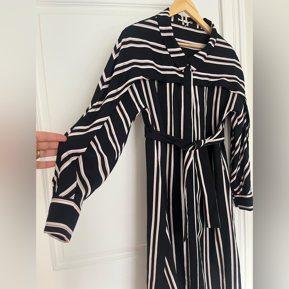 Maje Women's Black Raji Striped Shirt Dress Sz. 2 Dolman sleeves - Picture 6 of 9